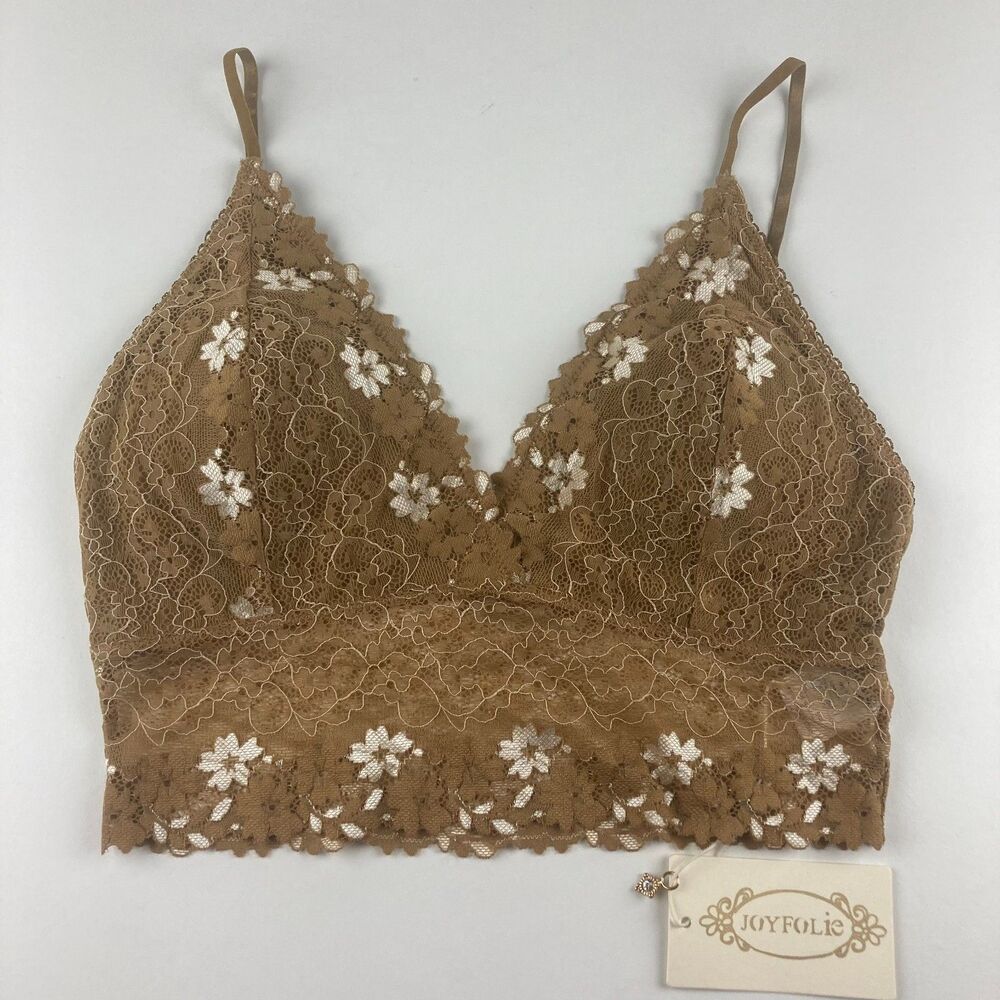 Joyfolie Lyric Bralette in Tarnished Gold Small Women Comfortable Soft Bra Y2K